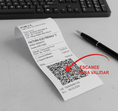 Ejemplo de tiket con número de CAE y código QR ARCA